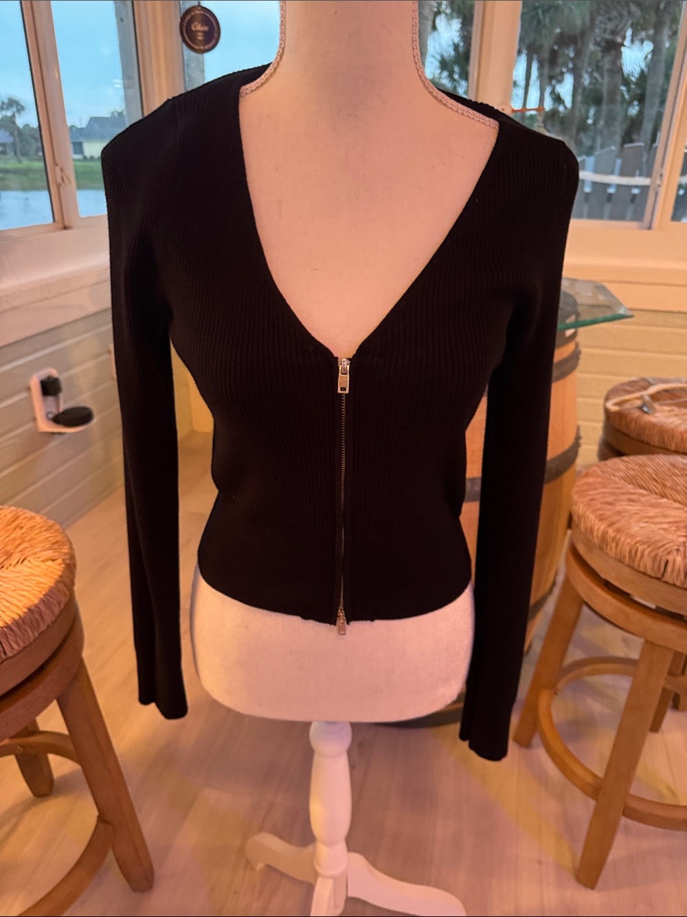 Pink Rose Black Knit Flare Pants with Matching Zip Cardigan Set - Picture 2 of 5